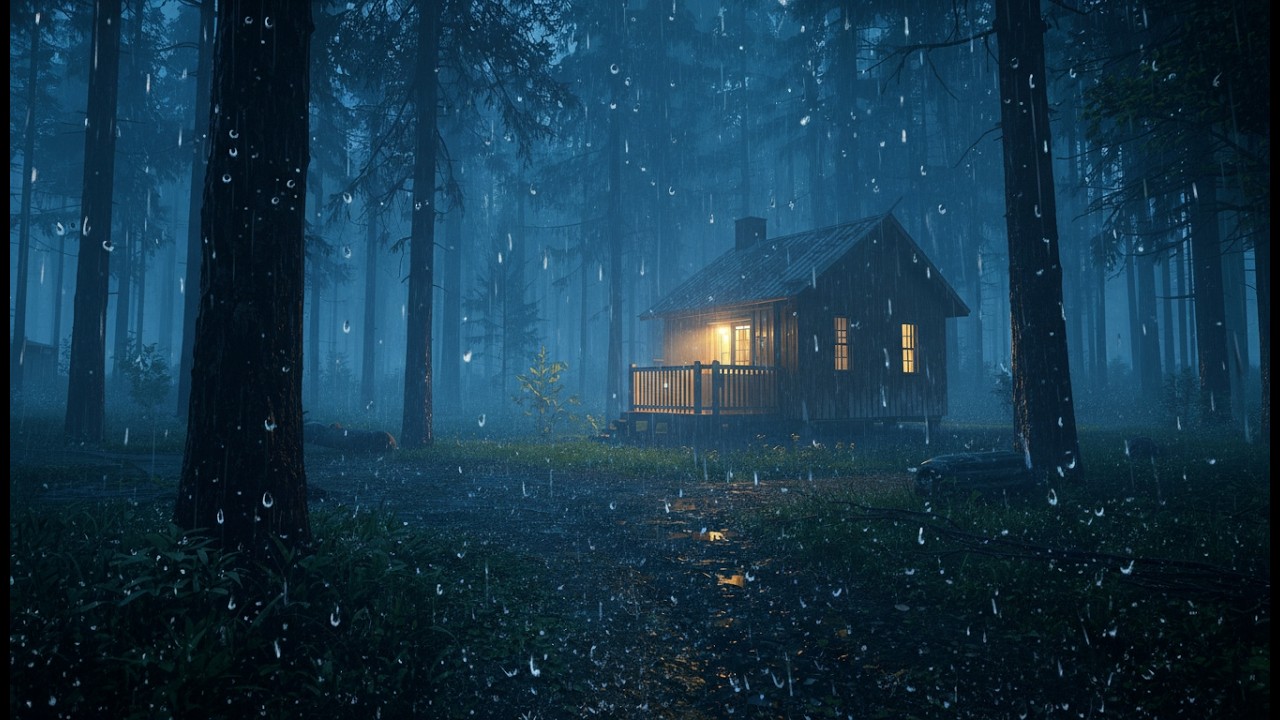 Heavy Rain in the Dark Forest | Cozy Cabin Glow at Night | 3 Hours Rain Sounds for Sleep