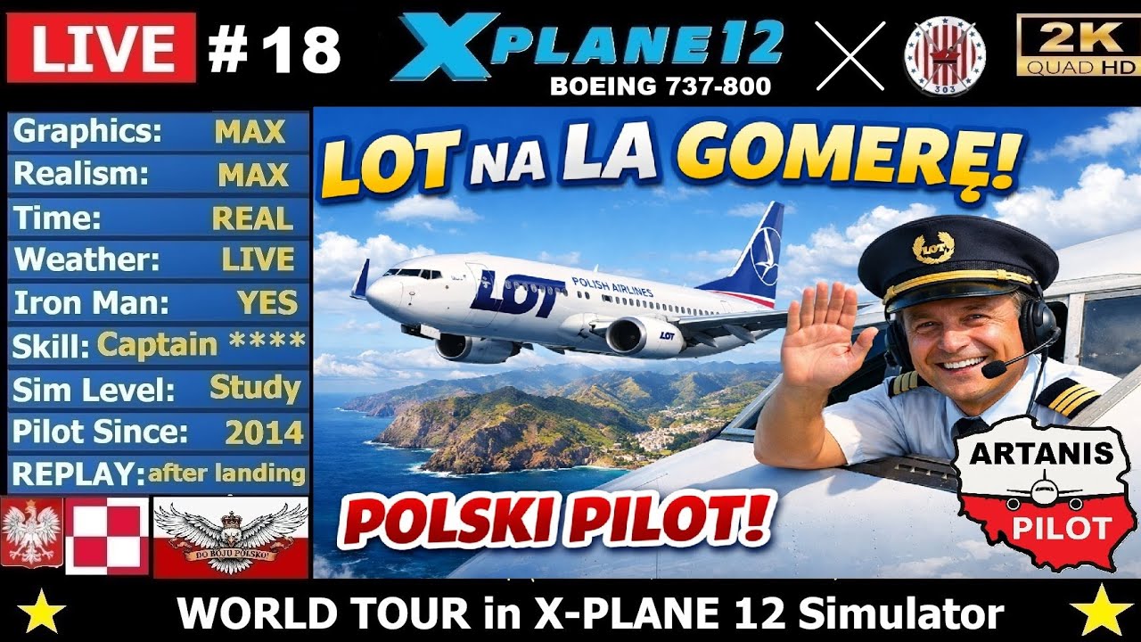 #18 LPMA ✈️ GCGM🔥 Madeira - La Gomera UN - REAL Boeing 737 Cpt. 🔴  LIVE stream