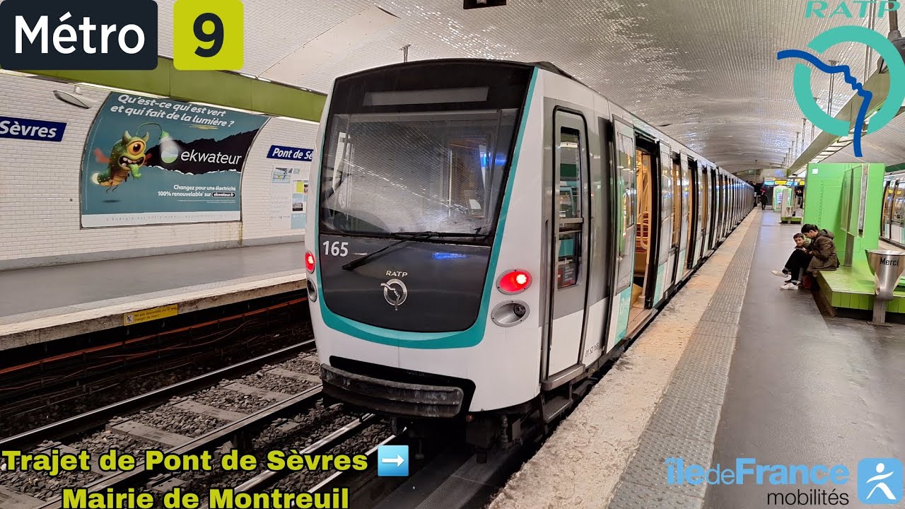 Ⓜ️🚈Métro 9 (RATP) : Trajet à bord d'un MF01 STIF N⁰165 (Toute la ligne) #ratp #idfm