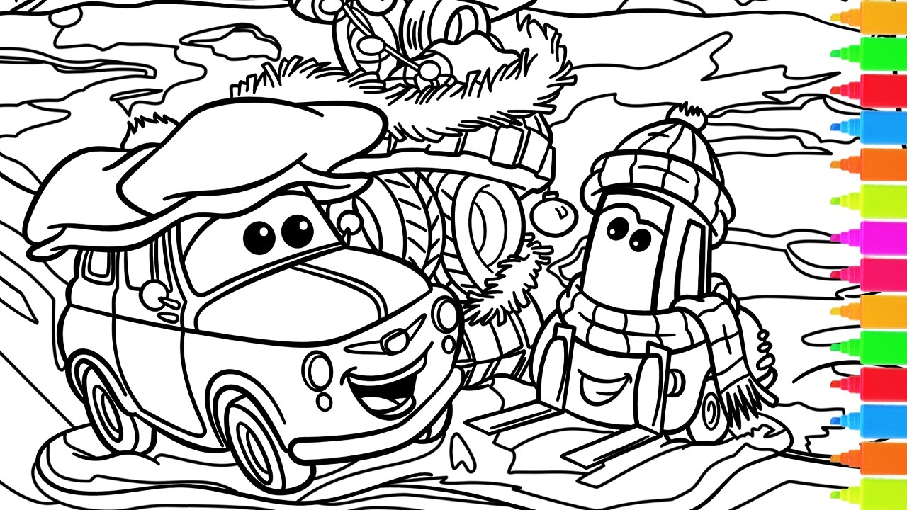 Coloring Disney Pixar Cars - Guido & Luigi - Awesome Christmas Tree | Disney Coloring Pages