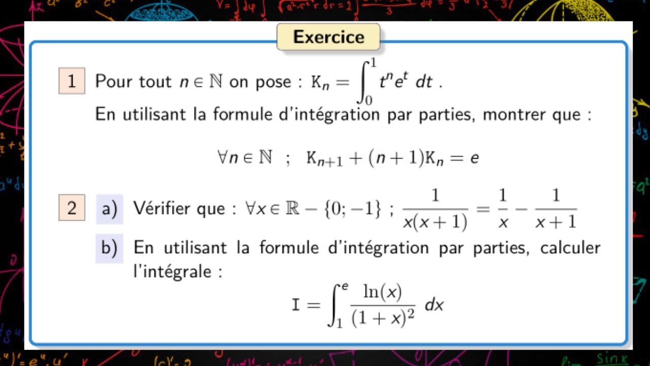 Exercice  — Intégration par parties — Calcul intégral — 2BAC PC/SVT
