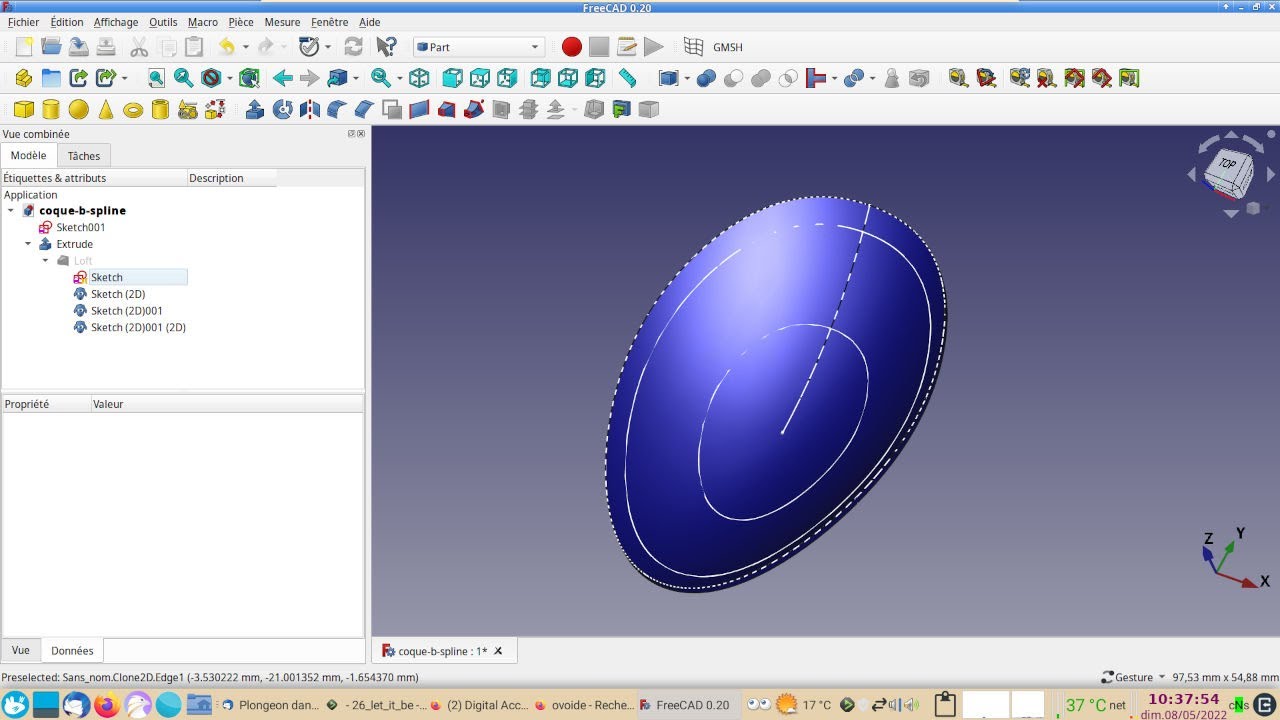 FreeCAD 0.20 : Coque ovoïde (ovale)