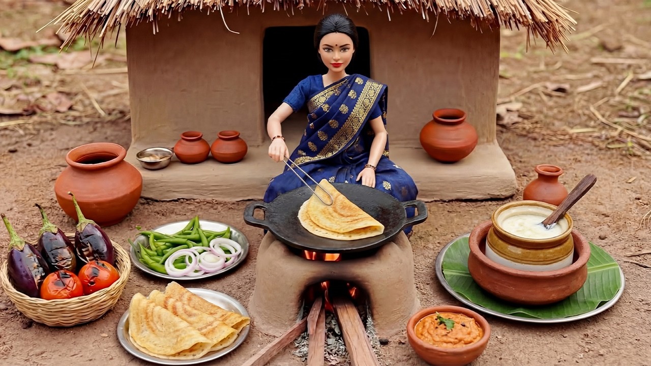 Miniature Doll Makes Aloo Paratha & Yogurt Raita Sauce ASMR | Indian Village Tiny Kitchen Story 🍽️🥔🥣