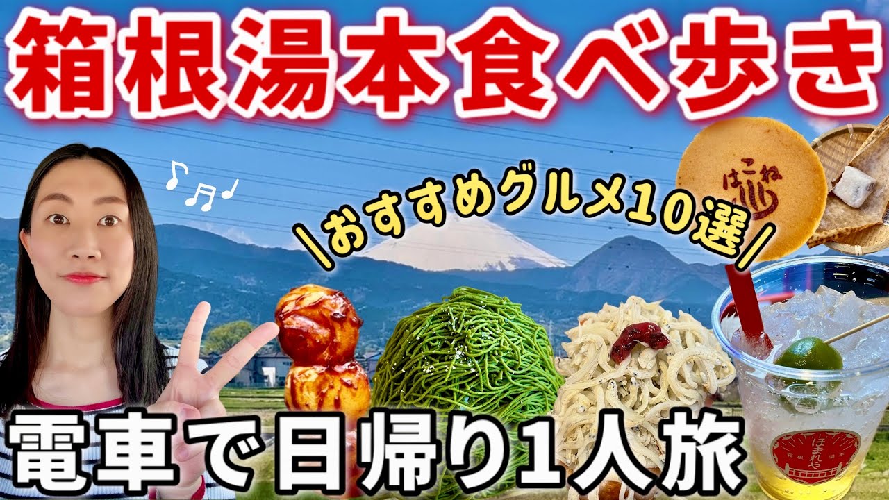 【女ひとり旅】爆食！箱根湯本食べ歩き観光🍡グルメ10選！ロマンスカーで日帰り旅行🚃
