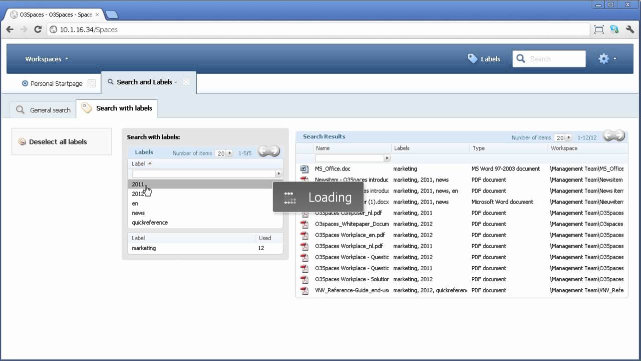 O3Spaces Workplace - Label Search