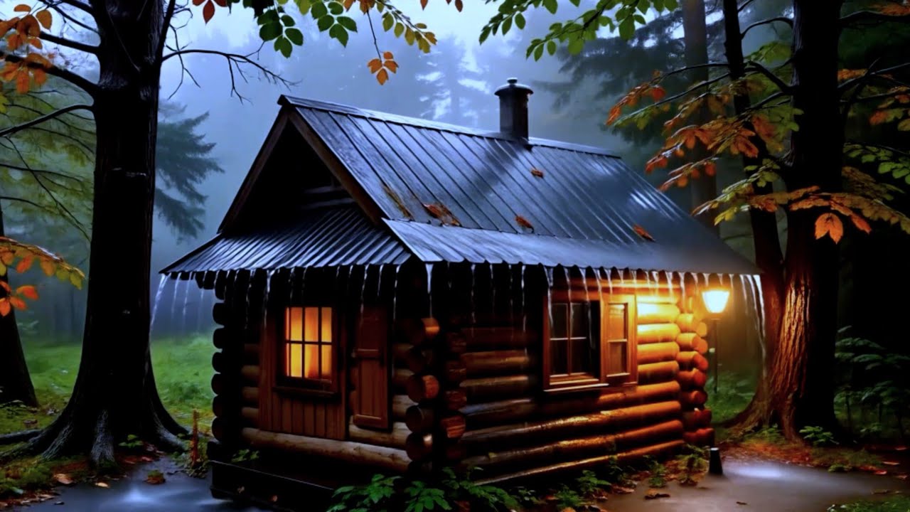 Warm Cabin Glow in the Rain | Sleep & Relax Piano Music