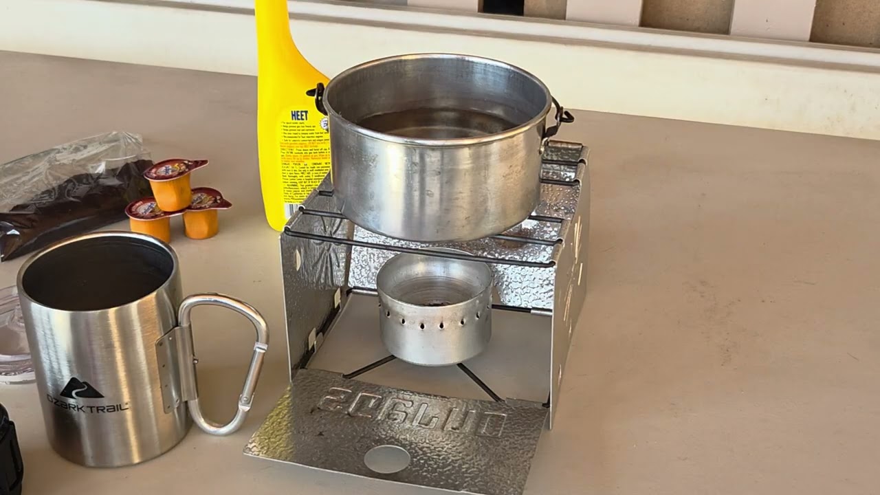 Super Cheap camp stove making coffee