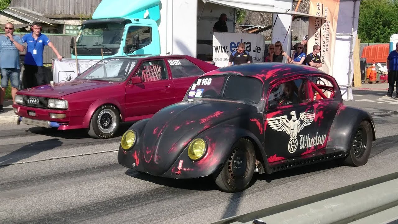 VW 1300 4.2 V8 HX55 vs 800hp '85 Audi Coupe Quattro 2.5t 20v 1/8 mile drag race