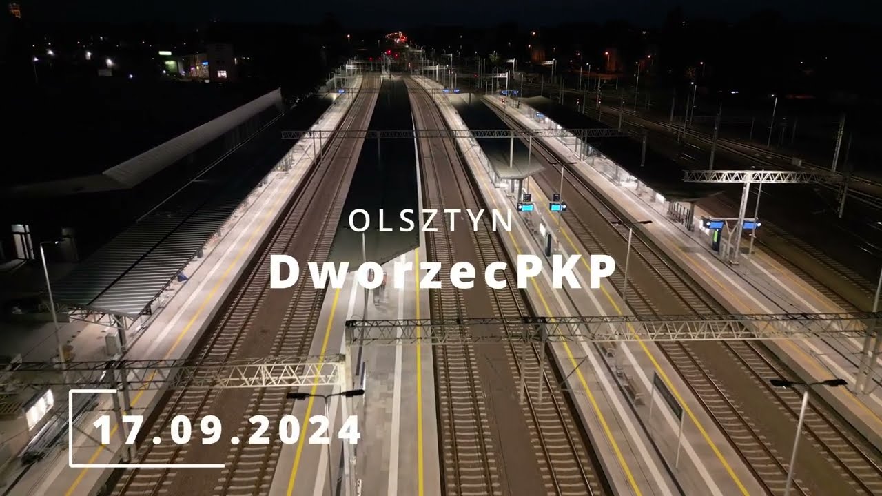 Главный железнодорожный вокзал Польши/Ольштына ночью. джи мини 3 про 09.17.2024