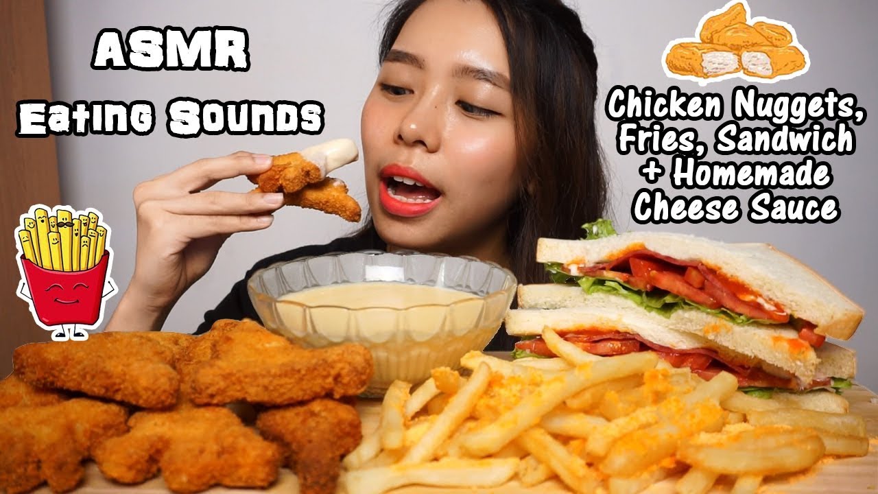 ASMR Cheesy Chicken Nuggets & Fries | Crunchy Eating Sounds | No Talking