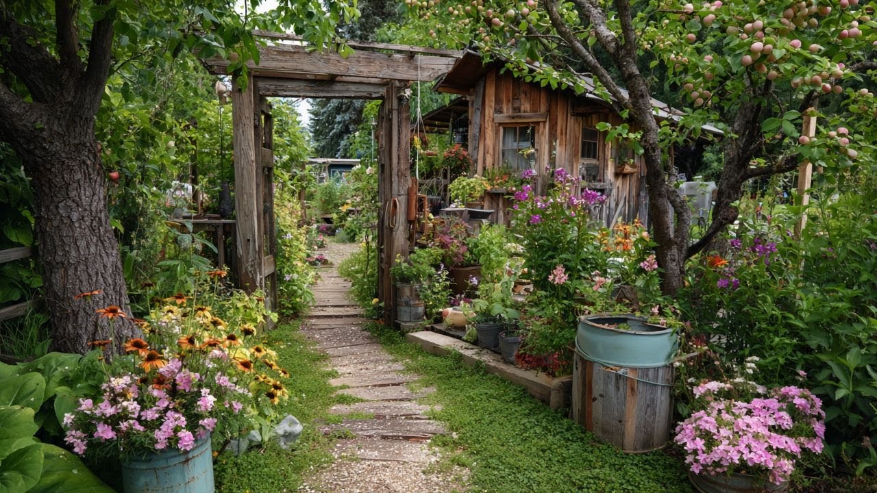 Creative Budget Friendly Front Yard Rustic Garden Oasis with Recycled Materials