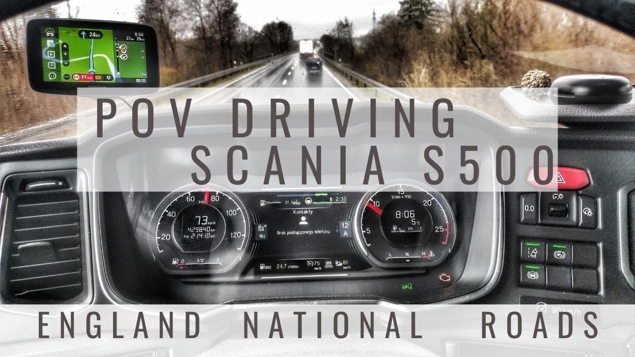 POV truck driving. Scania S500. England A-roads.