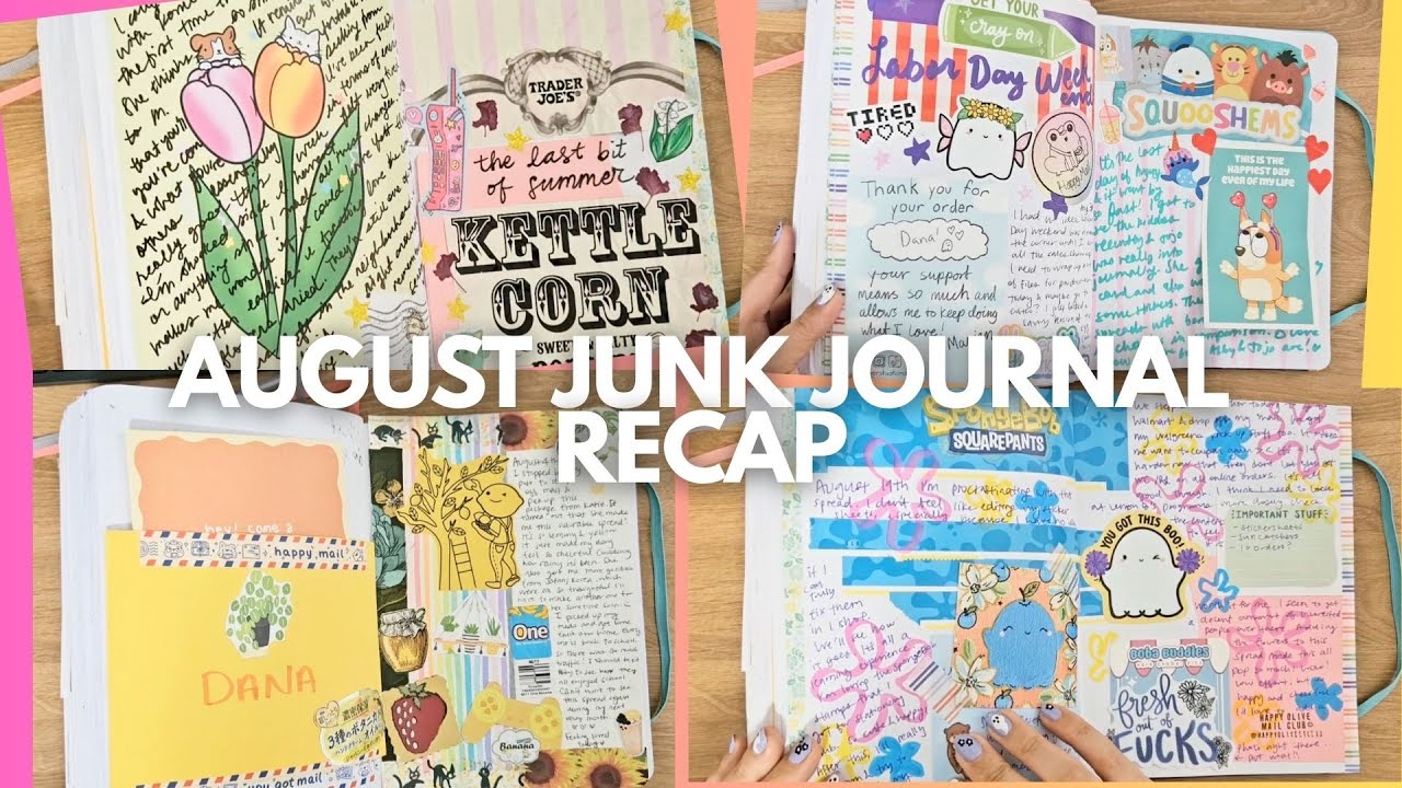 August Junk Journal Spread Recap | Creative journaling ideas, chitchat, new sticker sheets 🖋️📜🌸✨