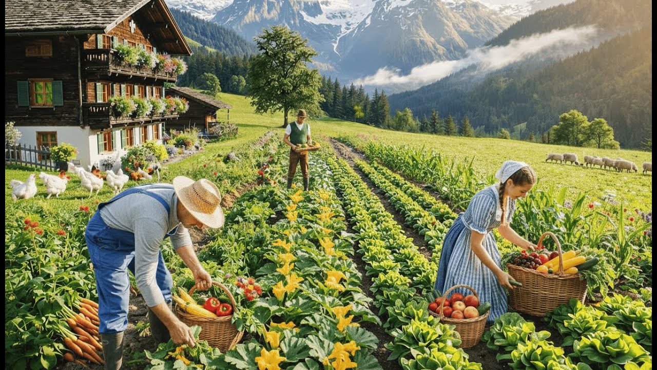 Peaceful Farm Harvesting Seasonal Fruits & Vegetables, Collecting Apples, Traditional Bread Baking
