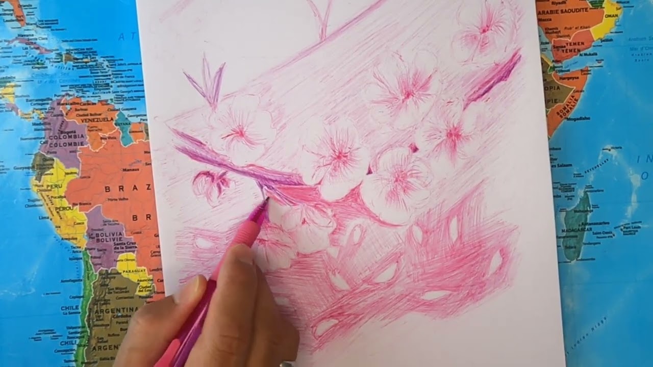 Drawing Cherry Blossoms in Winter ❄️🌸 | 5-Min Pen Art Timewarp
