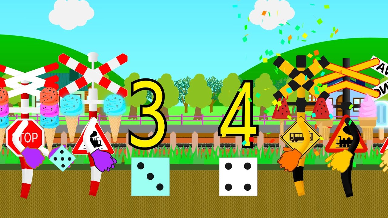 サイコロの数字を学ぶ踏切アニメ | Rolling to Learn Numbers with Dice for Kids