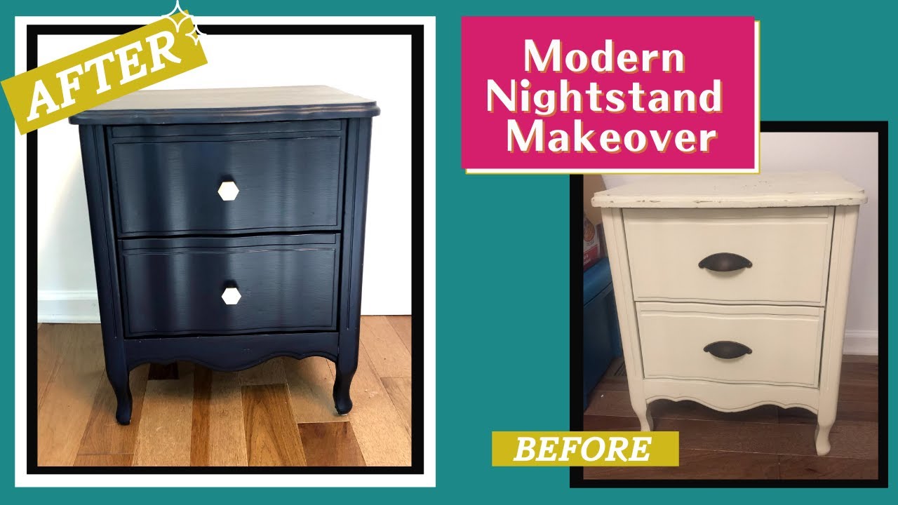 Modern Nightstand Furniture Makeover in Navy Blue - General Finishes Milk Paint
