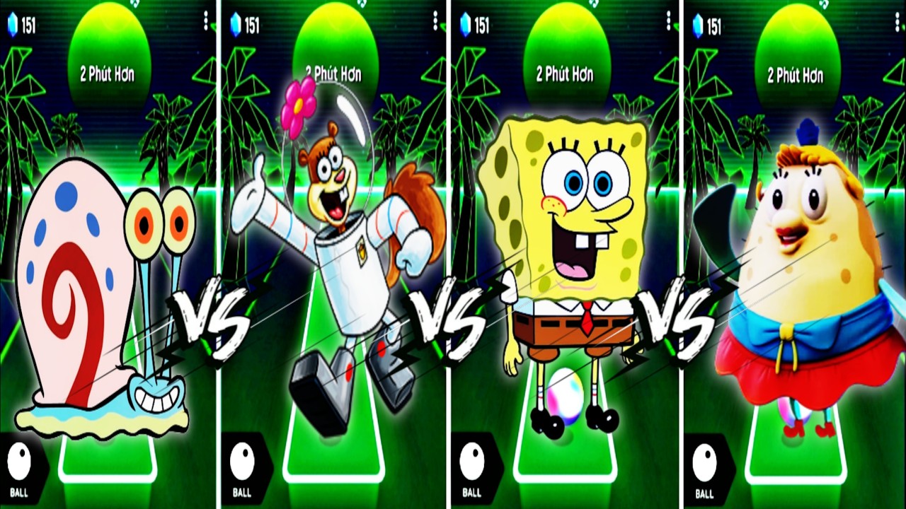 SPRUNKI OC GARY 🆚 SANDY CHEEKS 🆚 DOODLEBOB 🆚 MRS  PUFF COFFIN DANCE SONG IN TILES HOP