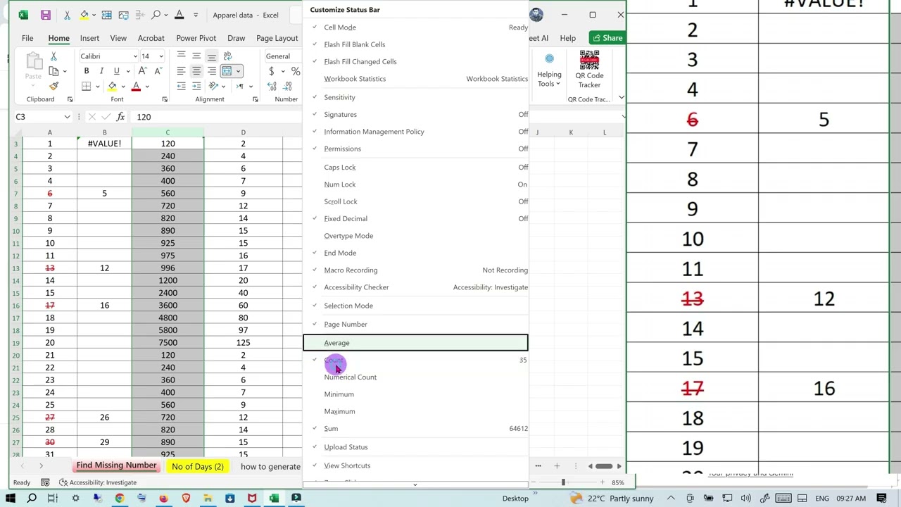 Цифры Excel не отображаются в строке состояния? Исправьте это за 30 секунд!