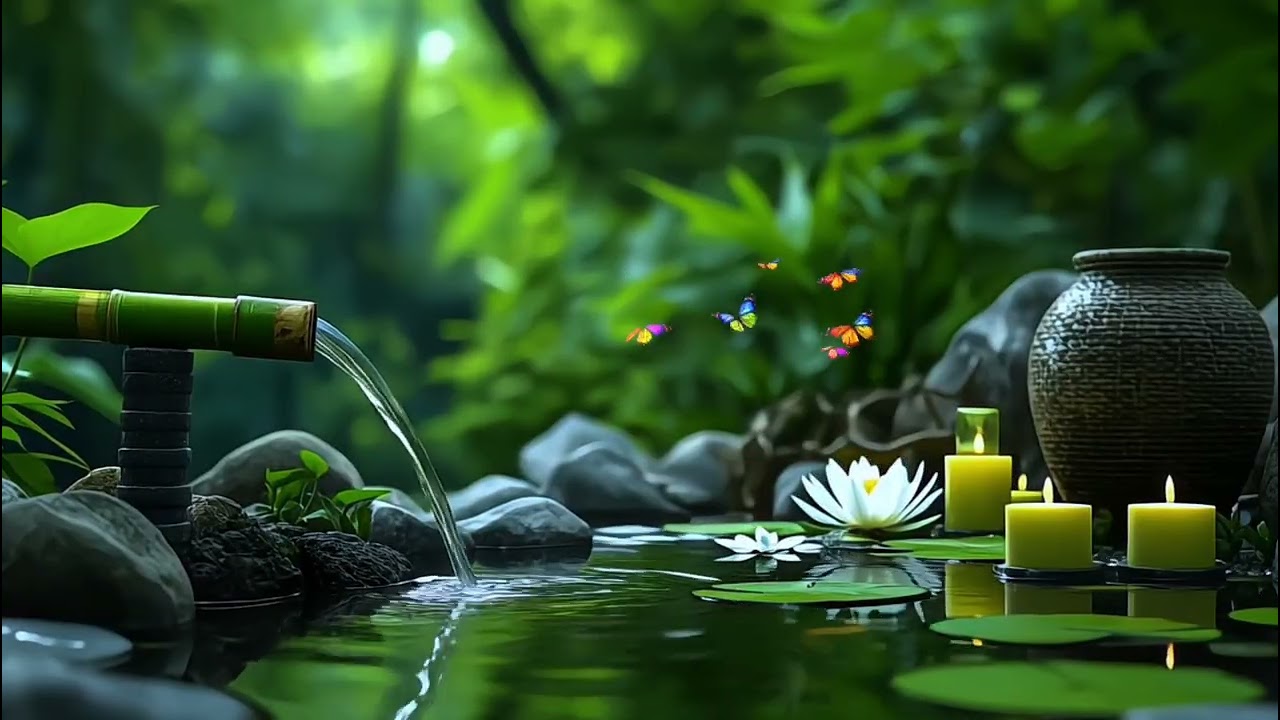 Relaxing Bamboo Water Sounds with Soft Piano | Deep Sleep, Insomnia & Stress Relief
