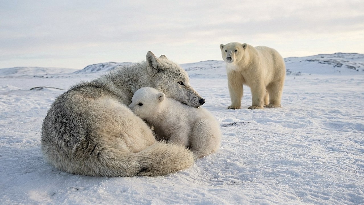 In the Frozen Tundra, a Wolf Found a Freezing Polar Bear Cub — Nature Took an Unthinkable Turn!