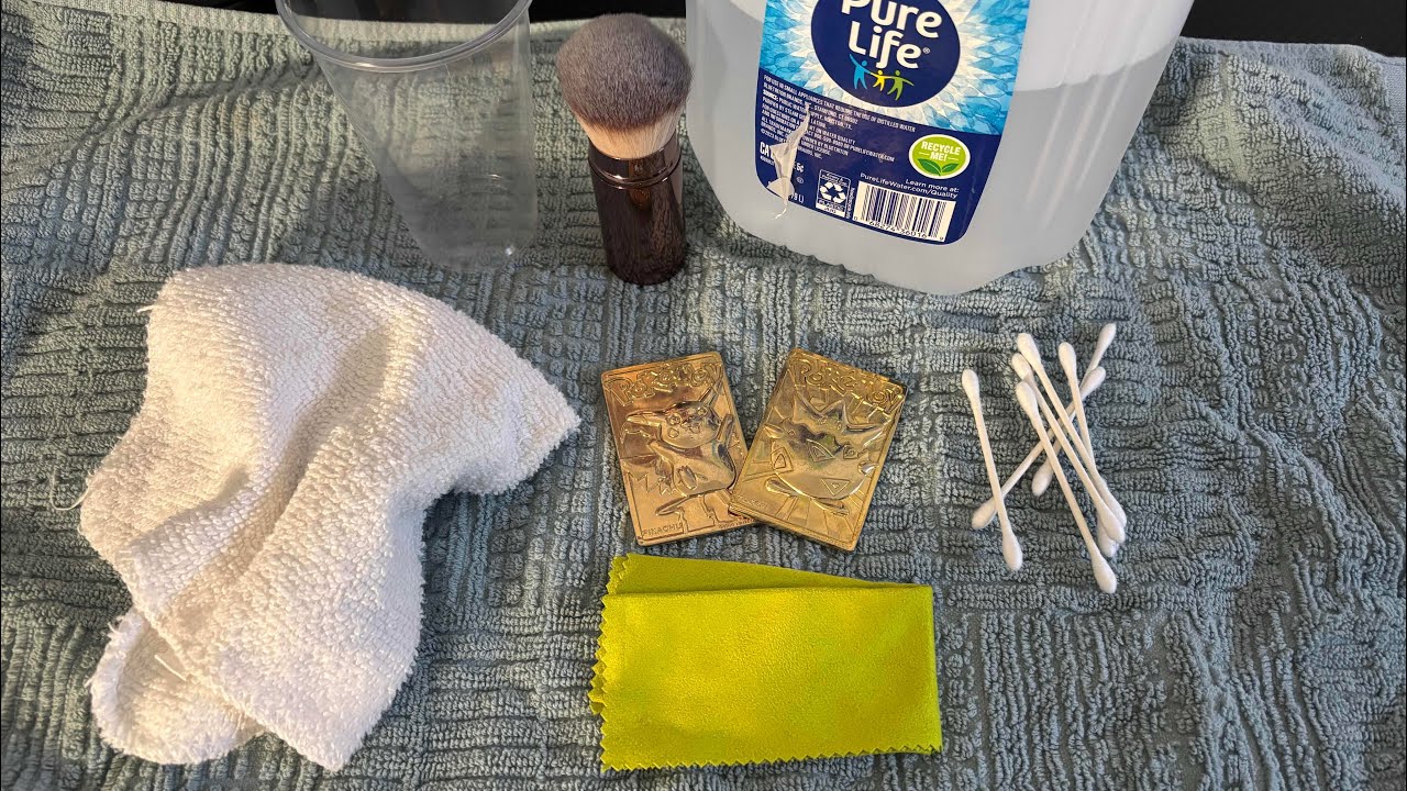 Whispered ASMR | Cleaning 1999 Gold Burger King Pokemon Cards (Relaxing For Sleep) 😴🧼