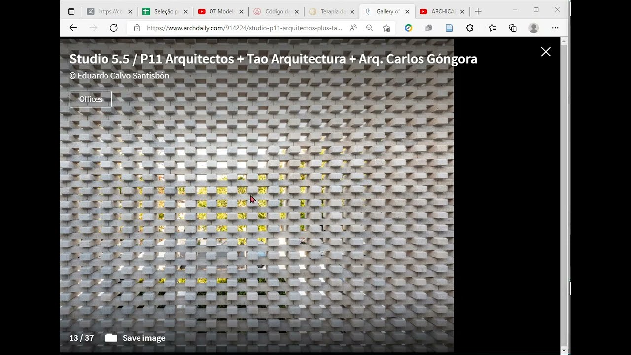 Parede vazada de tijolos com parede cortina