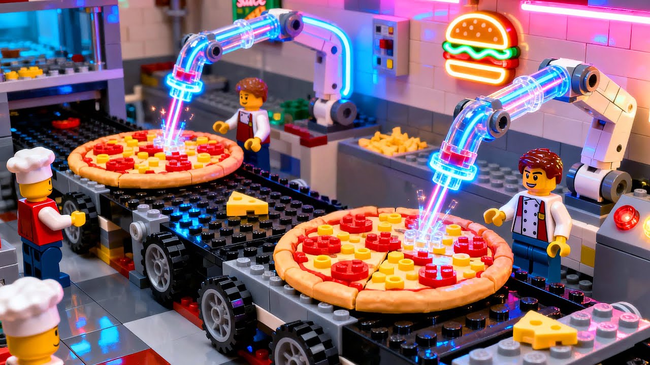 LEGO Cheese Burger & Pizza Factory • LEGO Stop Motion Cooking • Stop Motion Film