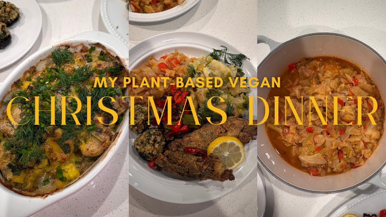 My Plant-Based Vegan Christmas Dinner | Fried 'fish', Potato Gratin, Stuffed Mushrooms, Vegan Eggnog
