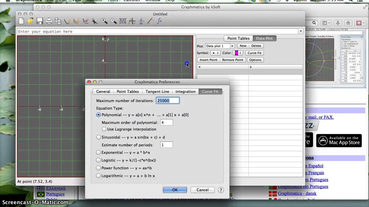 Sinusoidal Regression Using Graphmatica