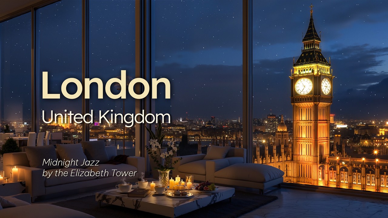 Midnight Jazz Music in a Luxury London Apartment | Relaxing Jazz Piano & Big Ben View to Work, Study