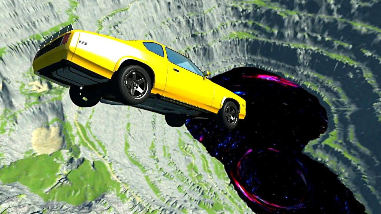 BeamNG drive - Car Jumps & Falls Into Giant Black Hole