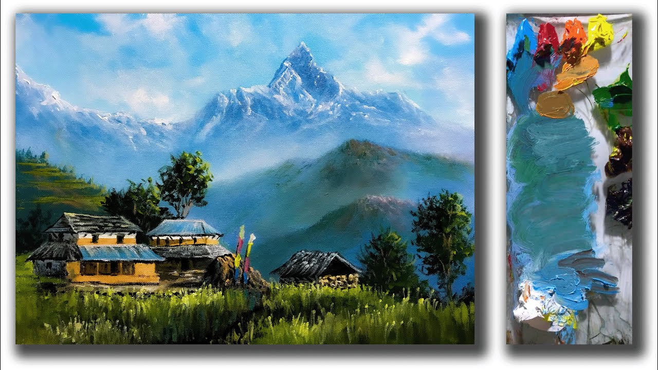 Acrylic Landscape Painting in Time-lapse | Beautiful Nepali Village Landscape Painting
