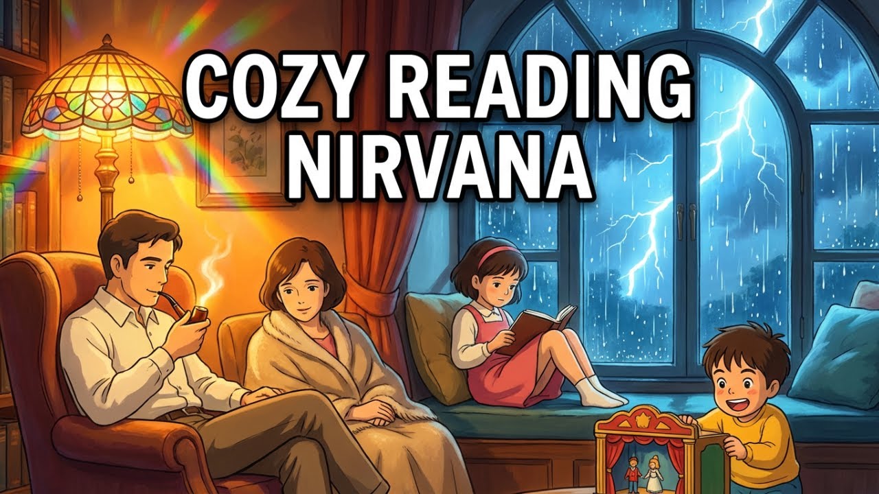 Cozy Rainy Library Night With Family 📚⛈️ | Studio Ghibli Style