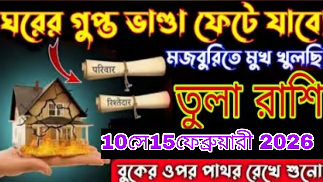 ঘরের গোপন ভাঙন ফেটে যাবে! 😱মজুরিতে মুখ খুলছে…তুলা রাশি ⚖️১০–১৫ ফেব্রুয়ারি ২০২৬ #tula #rashifal 