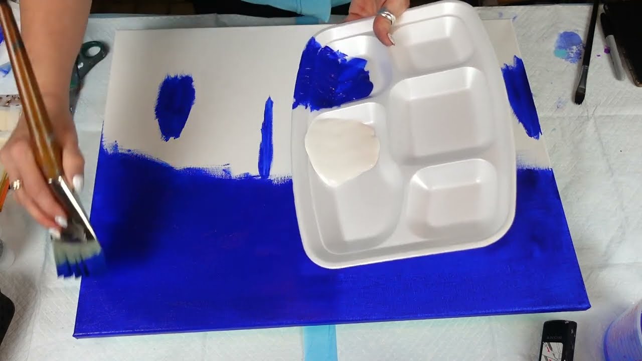 Trying to create a blingy blue,white and gold painting.Glitter, gold leaf and broken glass.Video#312