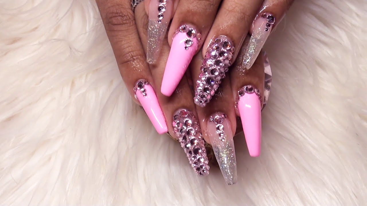 Watch Me Work: Pink Bling Acrylic Nails Full Set