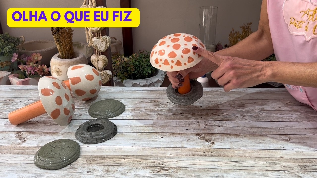 Faça você mesmo com moldes caseiros | peça decorativa com cimento | Cogumelos