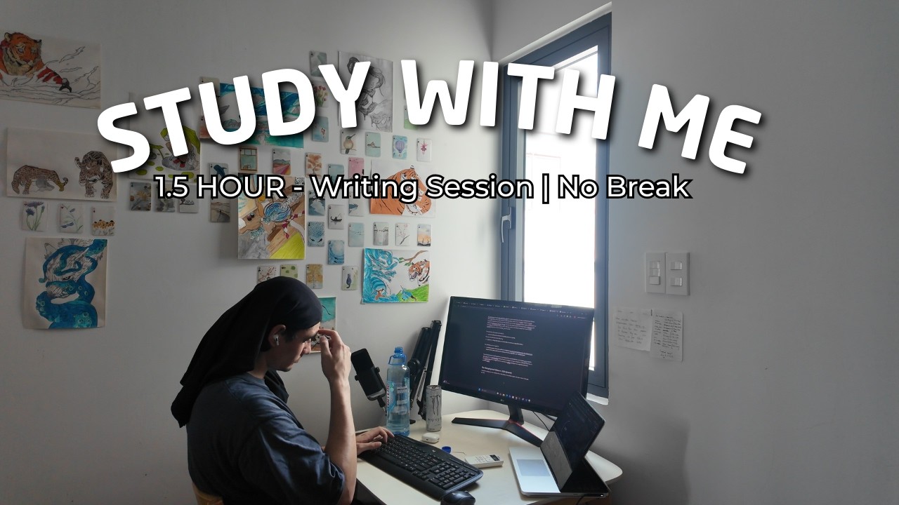 1.5 HOUR STUDY WITH ME | Writing Session, No Breaks, Rain Sounds
