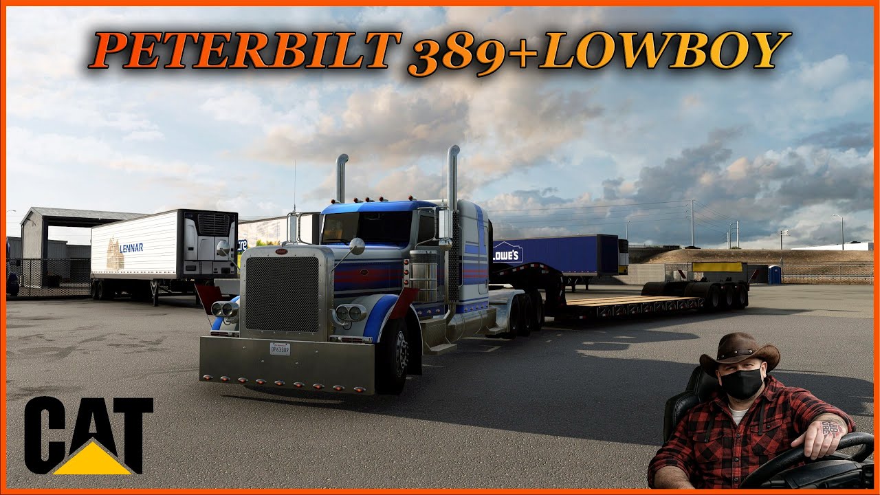💙💛[ATS+SnowyMoon+PNG, 2K] ДОРОГАМИ АМЕРИКИ | PETERBILT 389+LOWBOY trailer| CAT 3406E💛💙