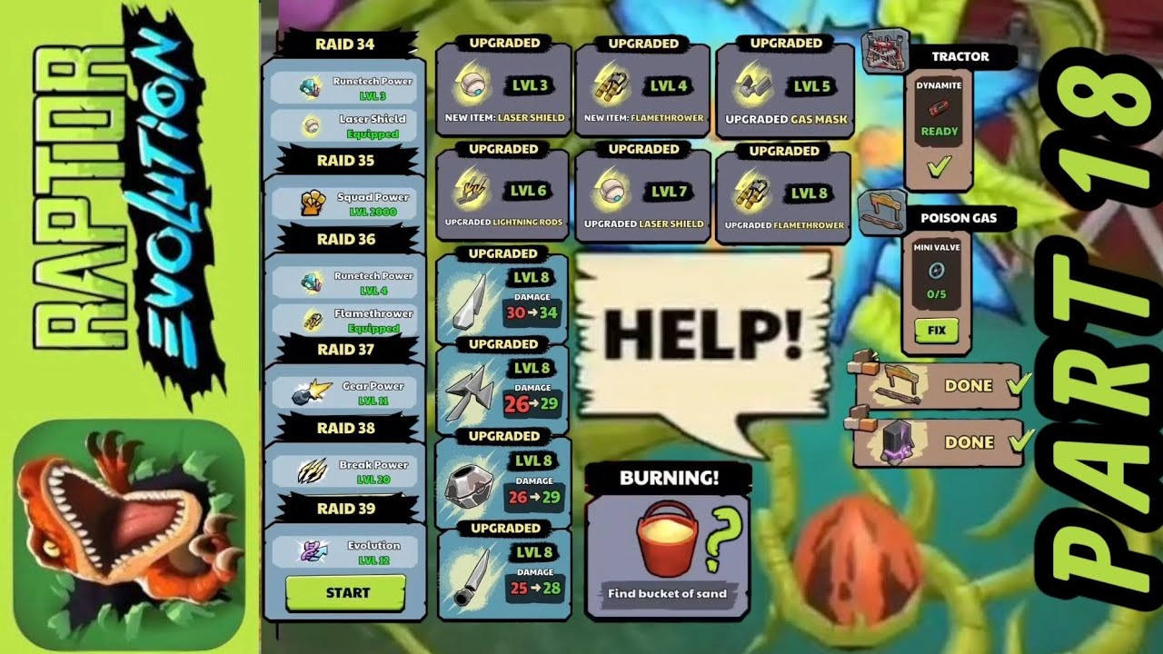 Raptor Evolution - Collect Egg, upgraded runetech, fix tractor, upgraded dino, Raid 34 - 39 [PART18]