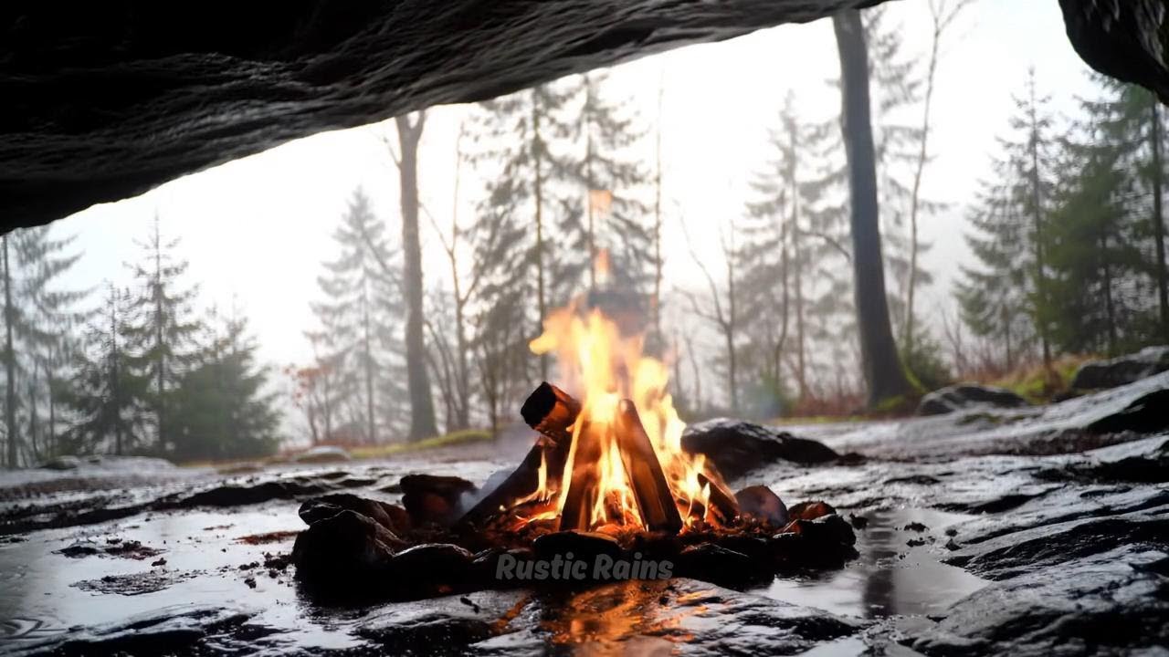 Rain Outside, Fire Inside 🔥⛰️ | Cozy Cave Ambience with Campfire & Rain Sounds