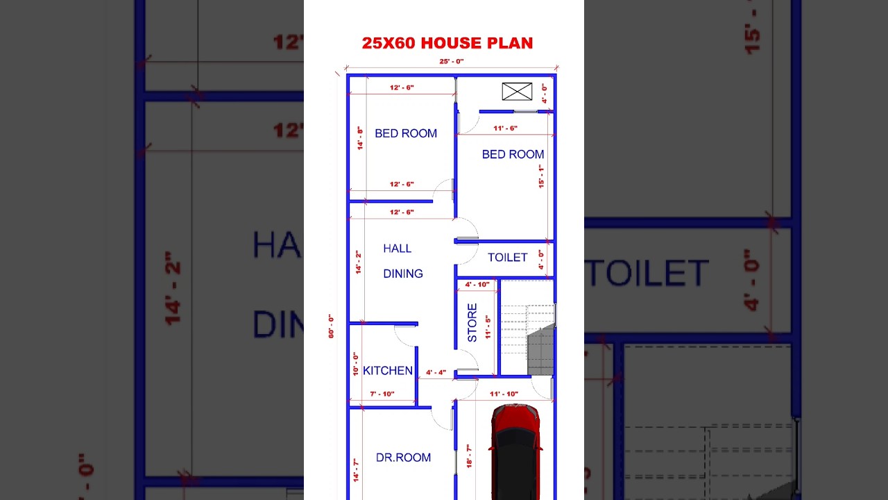 25X60 House Plan With Car Parking | 25X60 House Design #homedesign #shorts