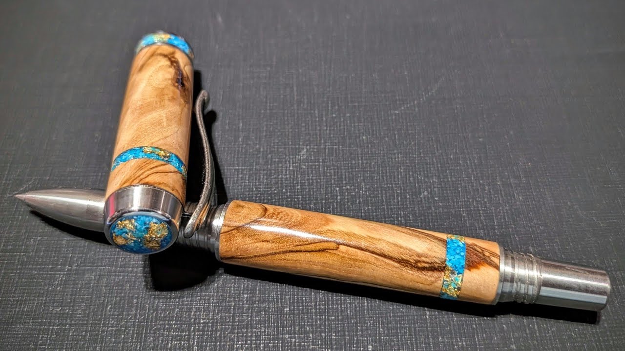 Gold and Turquoise Inlay for Bethlehem Olivewood Band-It Pen
