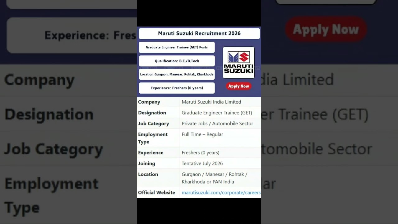 Maruti Suzuki GET Recruitment 2026 Tamil | Engineer Freshers Chance 🚗 