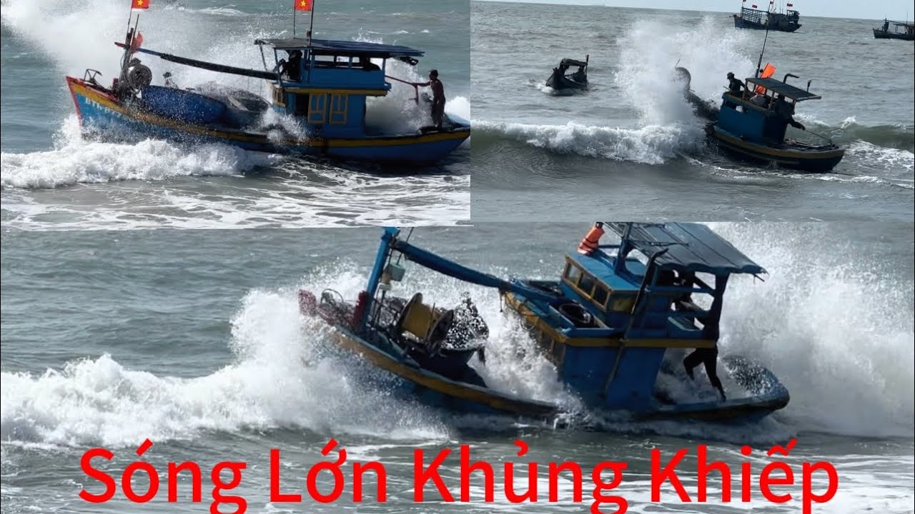 Buổi sáng cửa Biển Lagi Sóng Lớn khủng Khiếp Ghe Lưới Vô cửa Thấy Sóng Lớn Tài Công hốt Hoản Tái Mặt