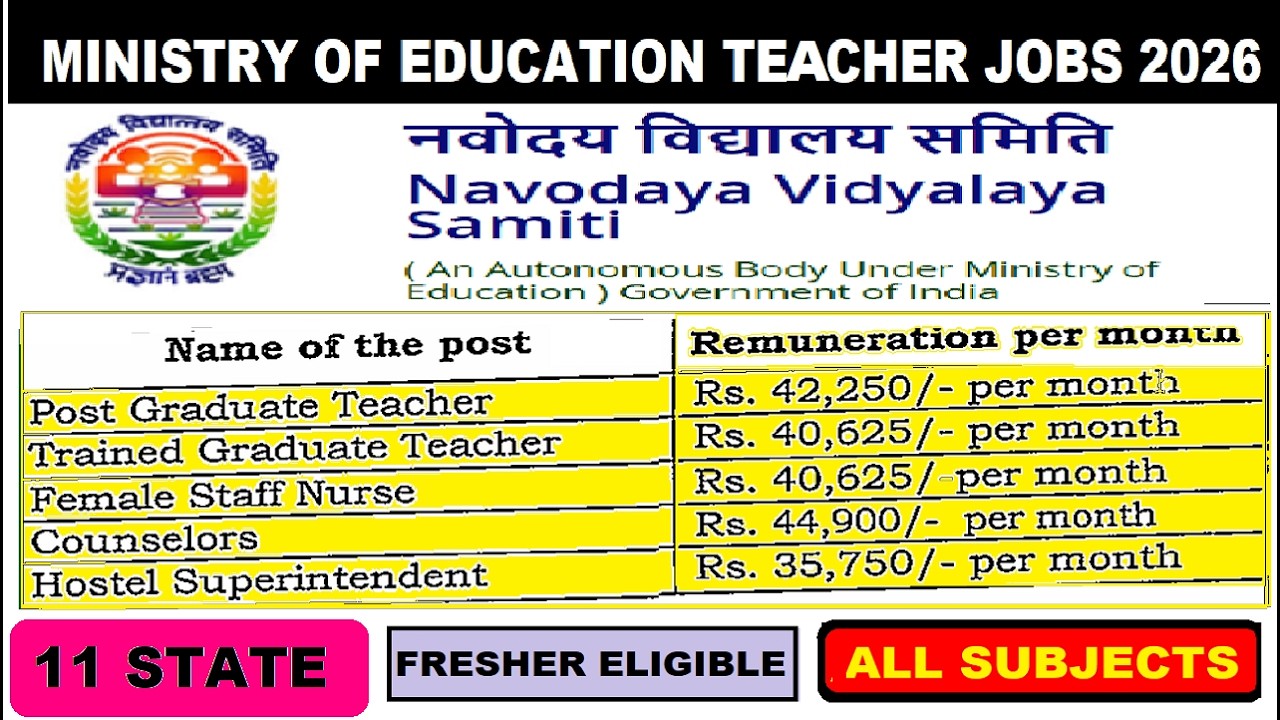 🇮🇳 NVS Teacher Vacancy 2026 | SALARY ₹42,250 💰 | PGT&ndash;TGT & Other Post | Fresher Eligible ✅ | No Exam