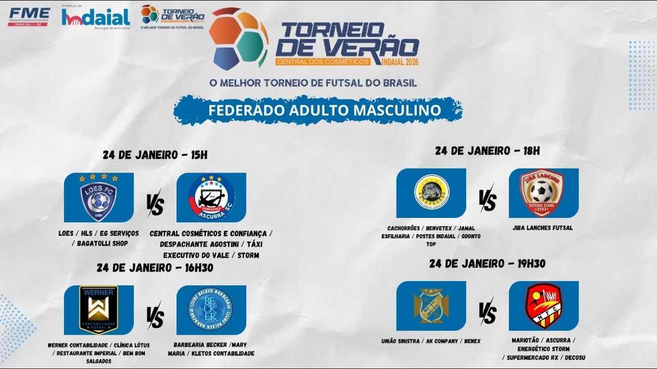 🔴 AO VIVO | 9ª Rodada do 39º Torneio de Verão de Indaial – Central dos Cosméticos