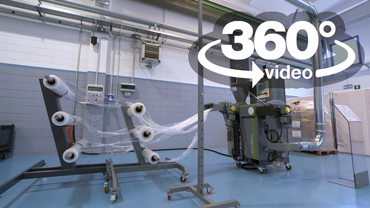 video 360 VR sistema riciclo film plastico Plasmac Alpha XS  inline trim recycling blown film lines