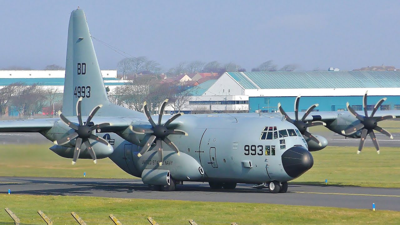 [4K] US Navy C130T Takeoff at Prestwick Airport March 2022